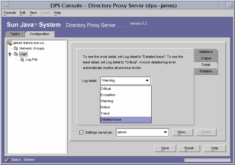 Directory Proxy Server  Logs Detail window.