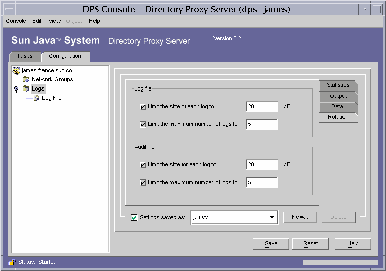 Directory Proxy Server  Logs Detail window.