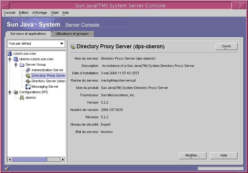 La console la plus r�cente affiche Sun Java System.