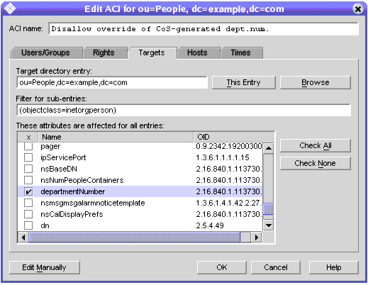 ou=People,dc=example,dc=com�� ���� ACI ���� â �� ACI�� d���ϴ� �׷��� �������̽�