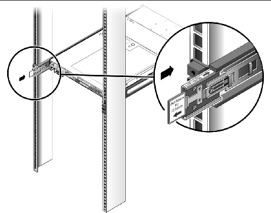 Graphic showing close-up view of CMA rail extension locked into rail assembly.