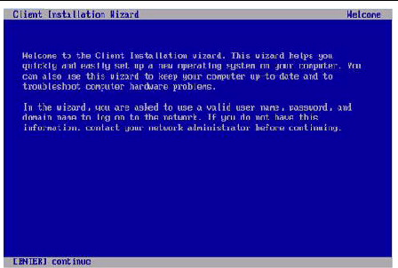 Graphic showing the Client Installation Wizard Welcome screen.