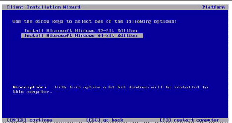 Graphic showing the Client Installation Wizard 32-bing/64-bin option screen.