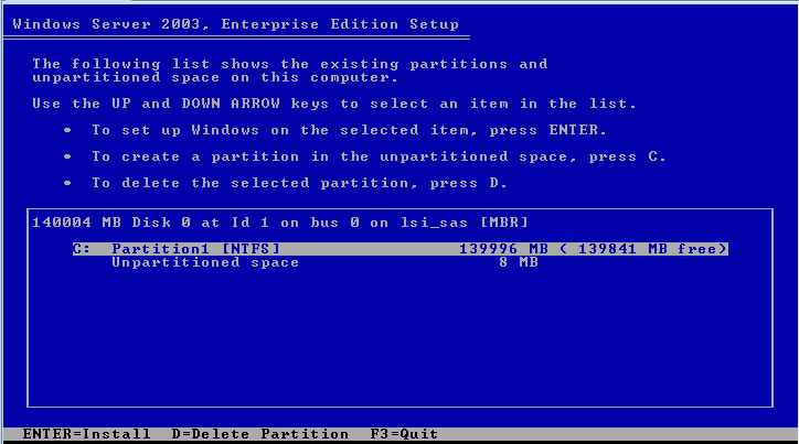 Graphic showing the existing partitions screen.