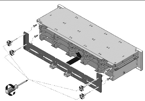 Figure showing how to install the storage drive backplane on Sun Fire X4270 Server.