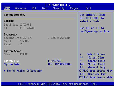 Graphic of BIOS Setup utility main screen.