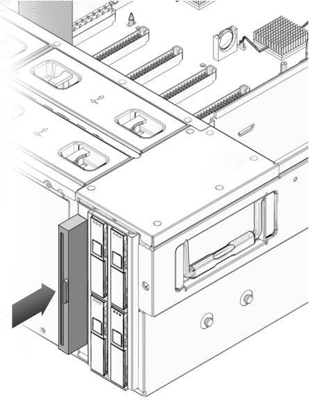 image:An illustration showing the installation of the DVD module from the front.
