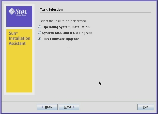 image:Graphic showing HBA Firmware Upgrade task selection.