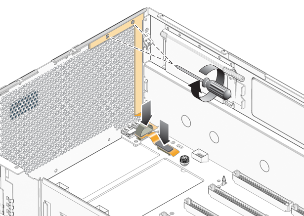 image:An illustration showing the installation of the front I/O flex cable.