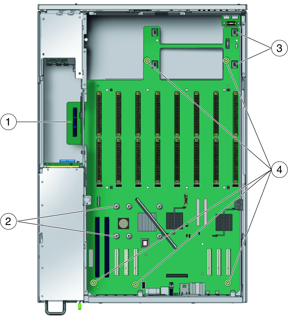 image:An illustration with callouts that show the locations of the cables and screws referenced in the following steps.