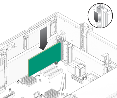 image:An illustration showing the installation of a PCI card.