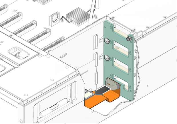 image:An illustration showing how to disconnect the flex cable in preparation for removing the power distribution board.
