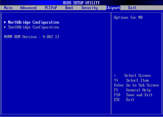 image:A screen capture showing the Chipset BIOS screen.