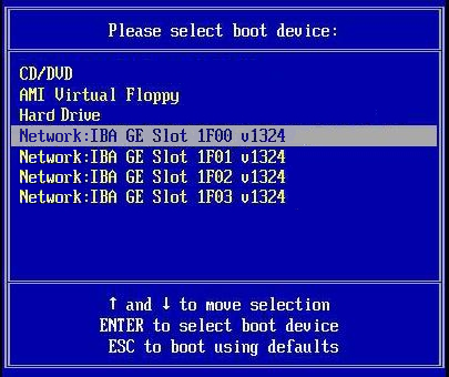 image:Graphic showing example Select Boot Device menu.