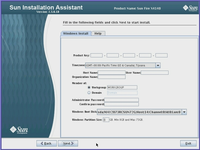 image:Graphic showing Windows Server 2003 product information screen.