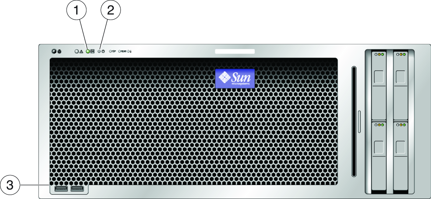 image:Graphic showing the server front panel with the power button and Power/OK LED shown on the upper-left.