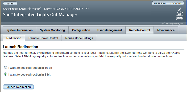image:Graphic showing ILOM GUI Launch Redirection screen.