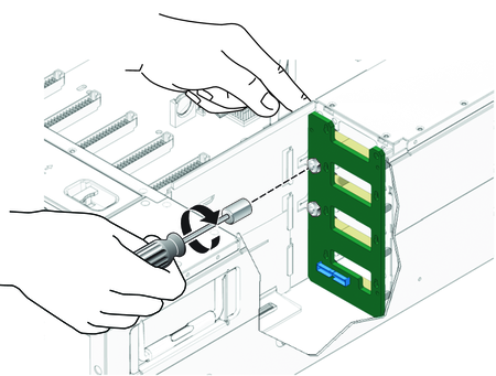 image:An illustration showing the combined effort of pushing on the bus bar and tightening the bus-bar nut.