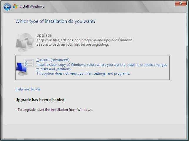 image:Graphic showing Installation Type Selection page.