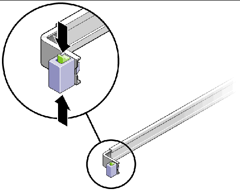 Image shows the slide rail lock located at the front of the mounting bracket. 