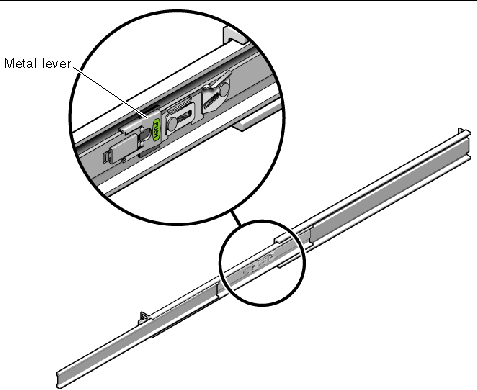 Image shows the metal lever is near the rear end of the mounting bracket