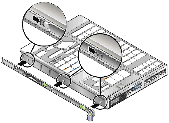 Image shows the mounting bracket attaching to three locating pins on the side of the chassis