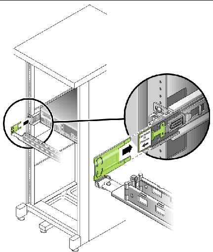 Image shows the left side of the CMA being inserted into the rear of the CMA rail extension