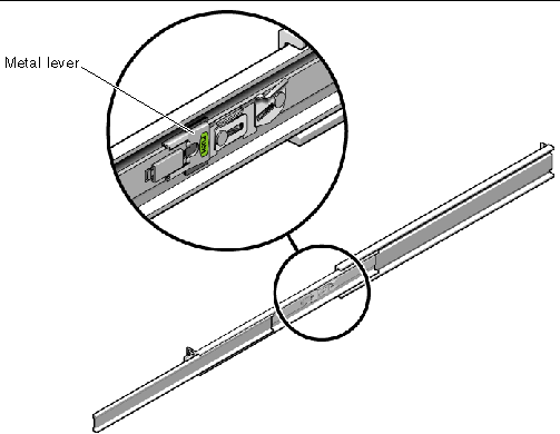 Image shows the location of the metal lever at the rear end of the mounting bracket