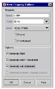 New Property Pattern dialog box showing example values entered. The buttons are OK, Cancel, and Help.