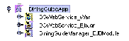 DiningGuideApp icon expanded showing DiningGuideManager_EJBModule, DiningGuideWebService_War, and DiningGuideWebService_EJB.