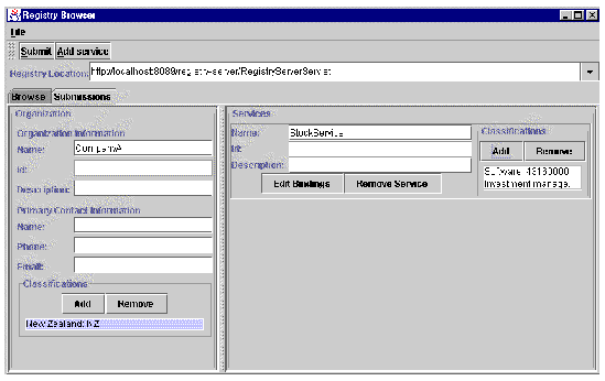 Screenshot showing sample registry browser Submissions tab.