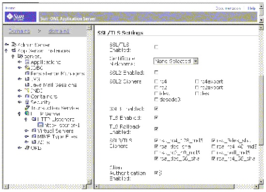 Screenshot of the application server administrative tool in a web browser, showing the page for displaying or setting listener properties.