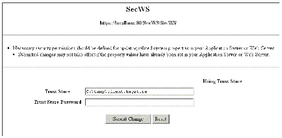 Screenshot of the client page for entering the client trust store and password.