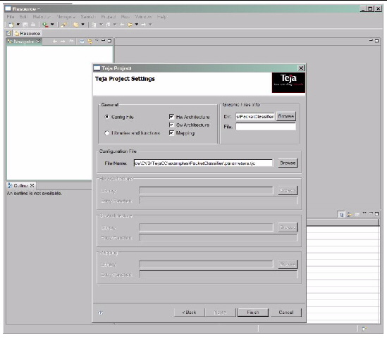 Image that shows a screen shot of the Teja project settings.