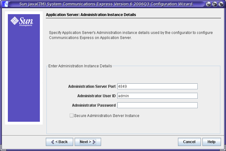 Application Server: Administration Instance Details