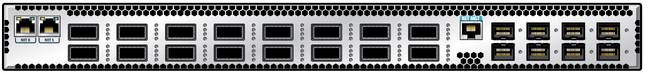 image:Figure shows the I/O connectors for the Sun Network 10GbE Switch 72p.