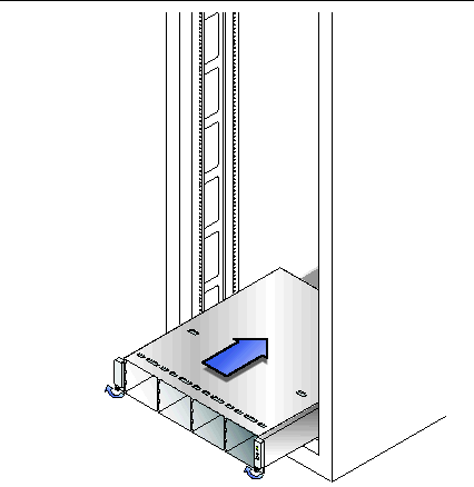 Figure showing the new, empty chassis sliding into the cabinet.