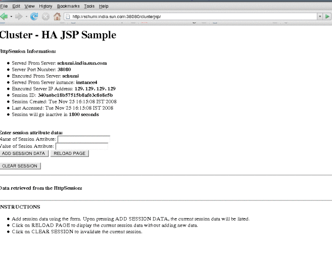 ClusterJSP application deployed on instance4