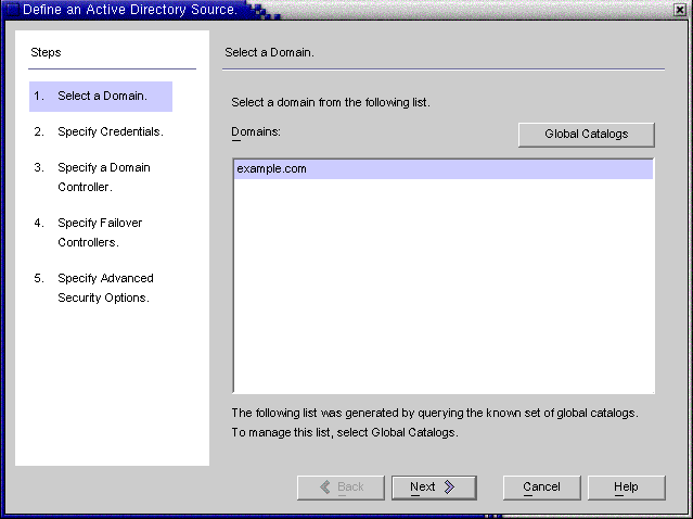 Active Directory ドメインを選択します。