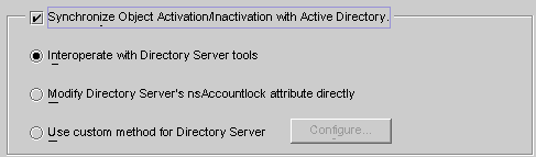 このパネルでは、有効化および無効化されたオブジェクトを検出して Sun と Active Directory の間でそれらを同期させる方法を指定します。