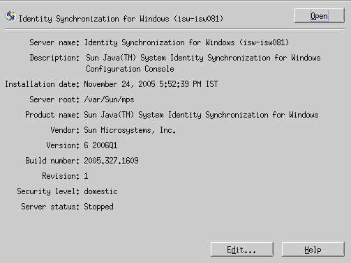 Identity Synchronization for Windows の情報パネル