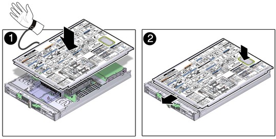 image:FIgure shows how to attach the top cover to the server module.
