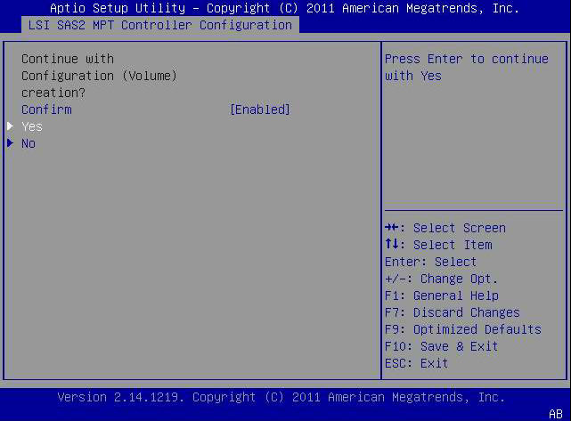 image:Figure that shows how to confirm the creation of a RAID volume.