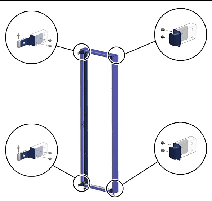 This figure shows the silver and black hinges and latches being screwed into the cabinet extension.