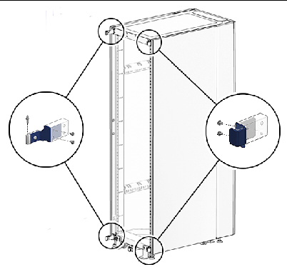 This figure shows two screws being removed from each latch and hinge.