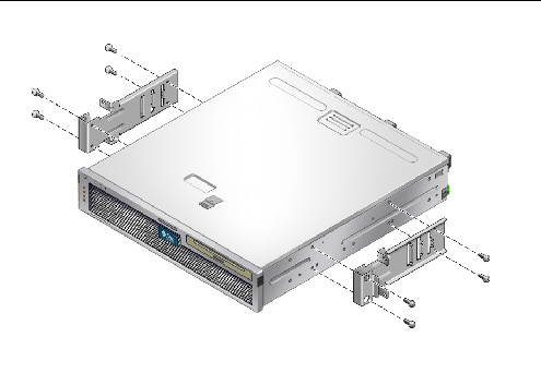 Figure showing where to secure the side brackets to the side of the server