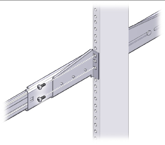 Figure showing where to install front brackets to the rack posts.