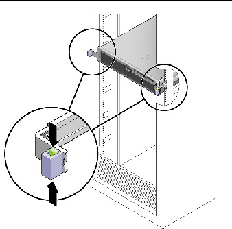 Figure showing the location of slide release latches on the rail