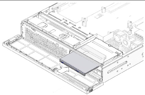 Figure showing the optical media drive being inserted into the media bay assembly