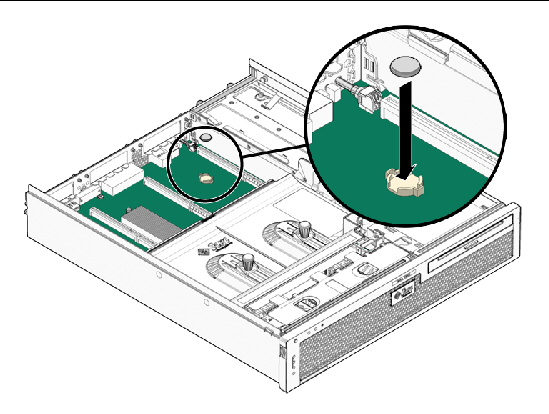 Figure showing how to insert the battery into the motherboard